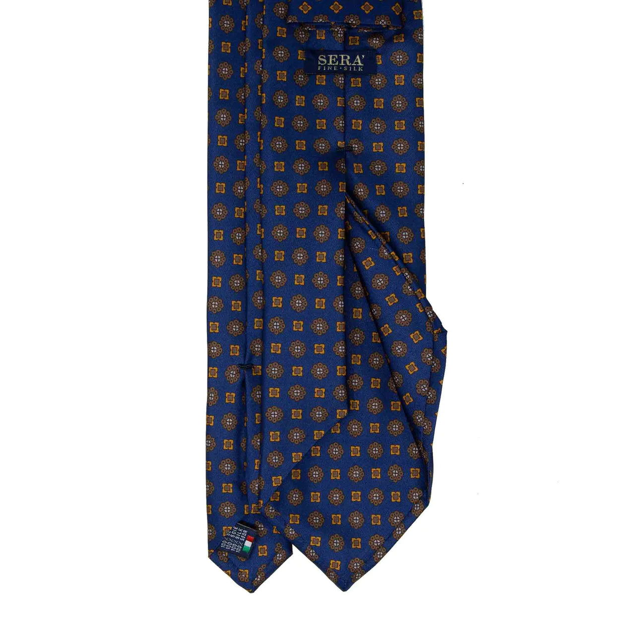 Navy Blue with Brown Flowers Pattern Silk Tie