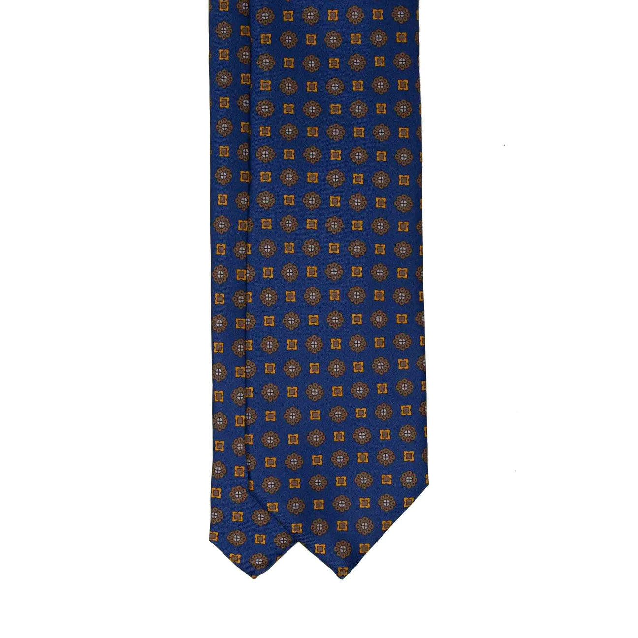 Navy Blue with Brown Flowers Pattern Silk Tie